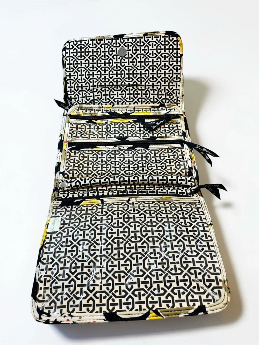 Vera Bradley Dogwood Retired Jewelry Folio Travel Organizer Case Yellow Black